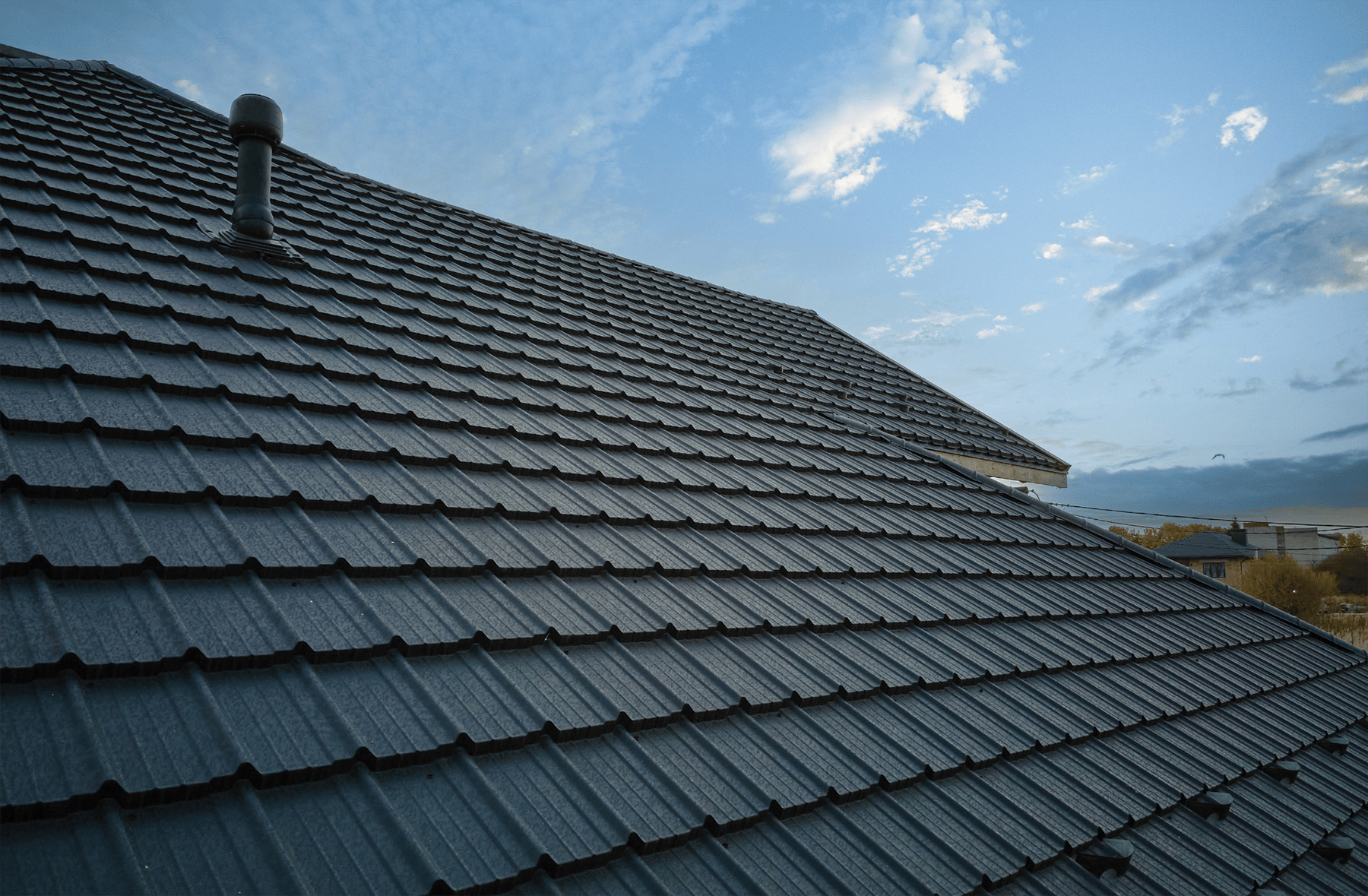 Close up of house roof top covered with ceramic