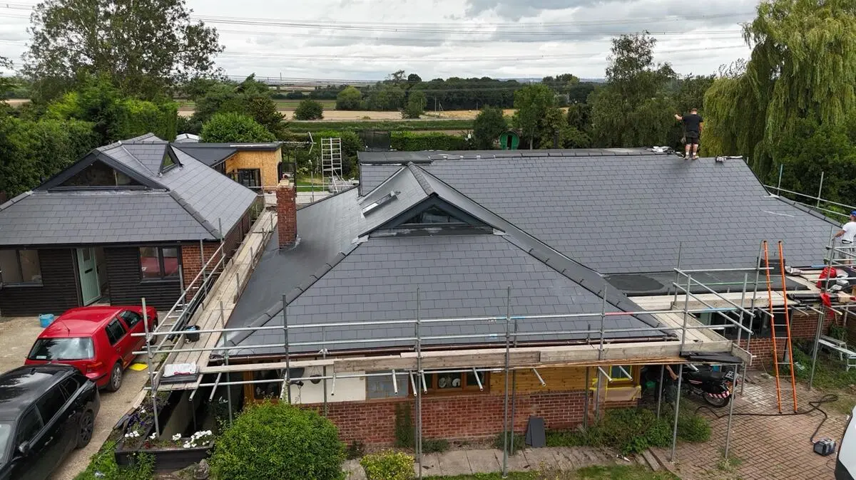 Aerial view of slate re-roof