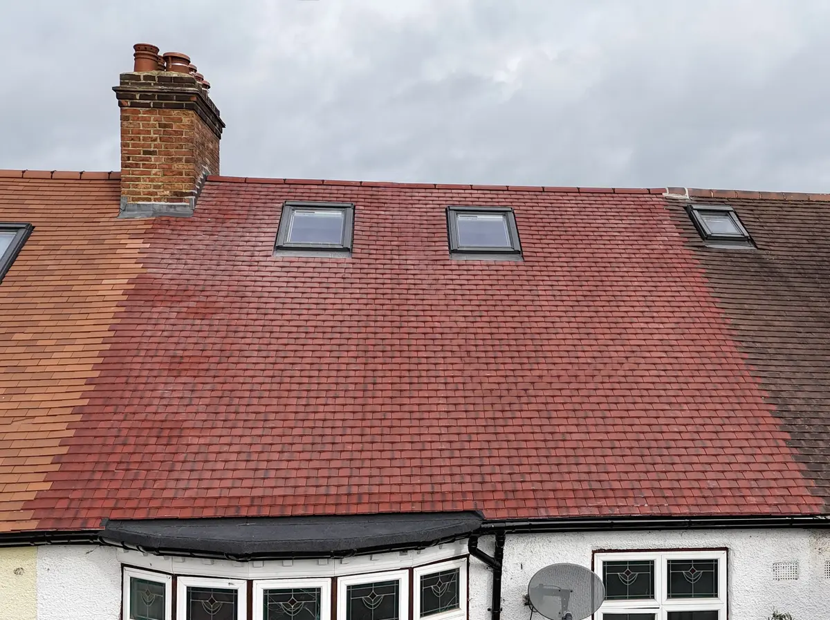 Completed plain tile re-roof with Velux windows
