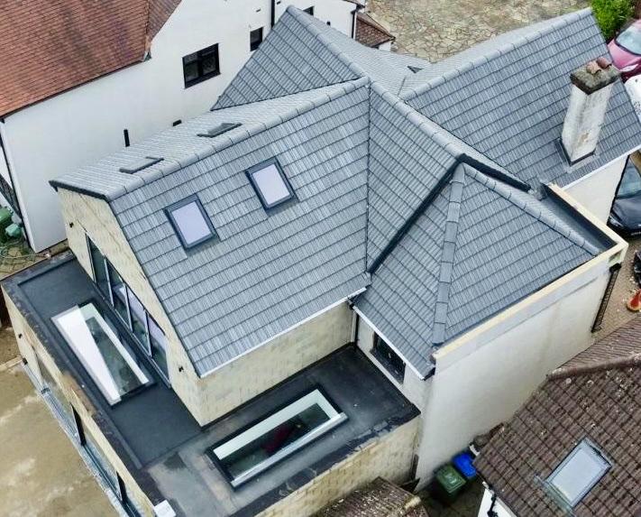 Completed grey tile roof