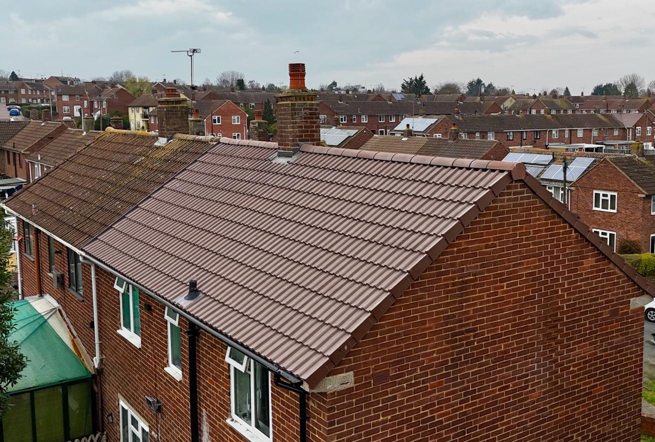 Tile re-roof rear elevation — drone view