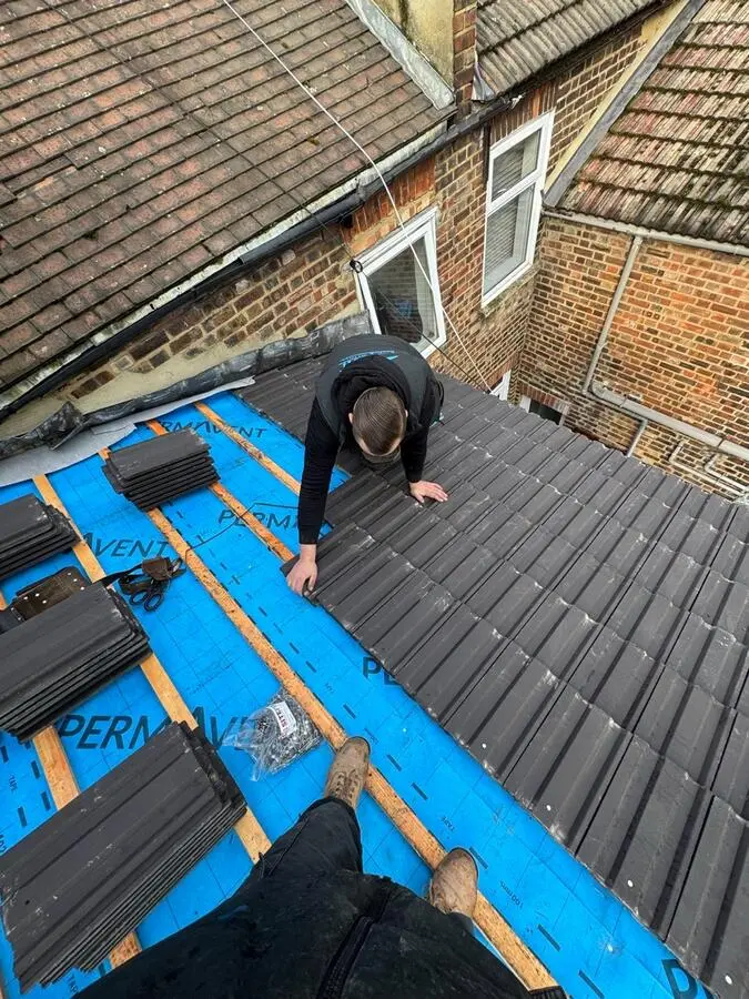 Tile installation in progress
